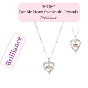 MOM Brilliance 2 Tone double heart Swarovski crystals Necklace